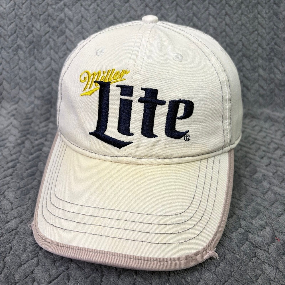 Miller Lite Beer Hat Infinity Headwear Cream Navy Embroidered Baseball Cap